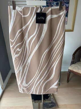 Joseph Ribkoff Beige Skirt with White Swirl Design